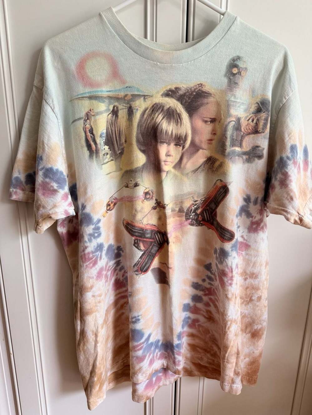 Vintage 1999 Star Wars Episode I The Phantom Menace Liquid Blue Tie Dye T Size L